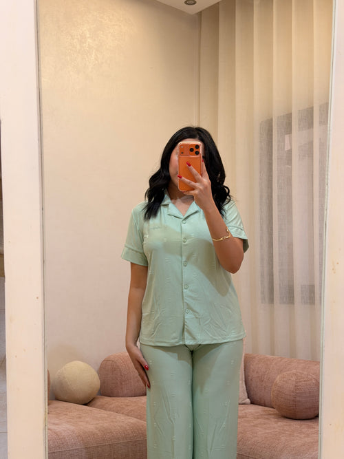 Pyjama 2 pièces femme en coton doux, coloris vert — La Belle Heure