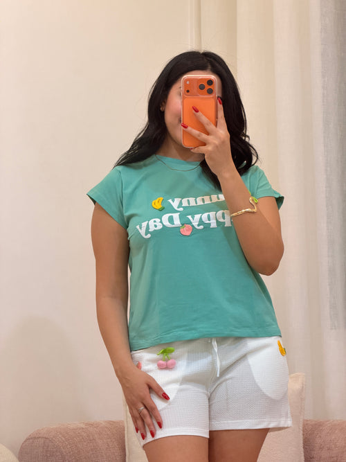 Pyjama short femme en coton doux, coloris vert — Le Réveil