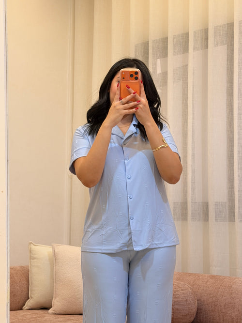 Ensemble pyjama 2 pièces femme tout doux, coloris bleu — La Belle Heure