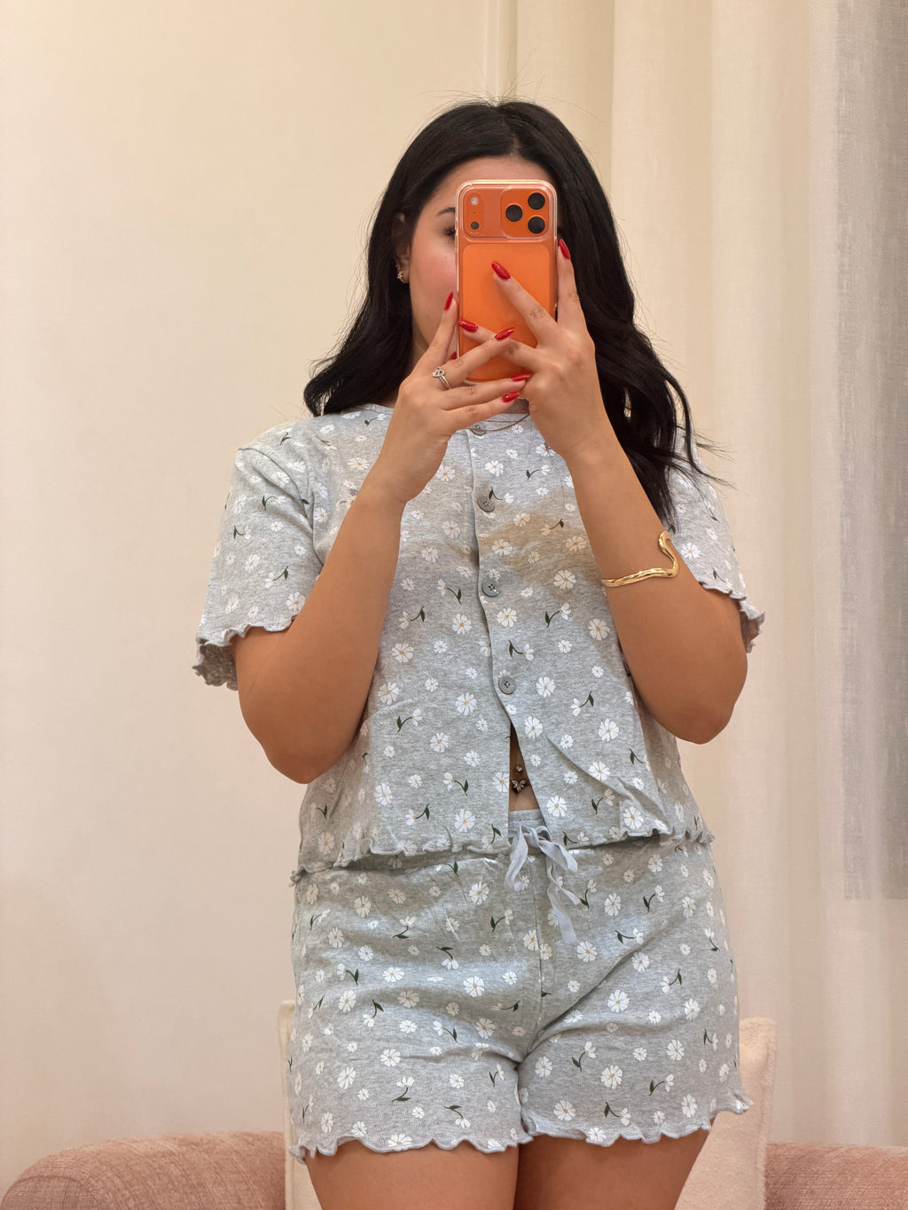 Pyjama short femme en coton doux, coloris gris — L'Après-Douche