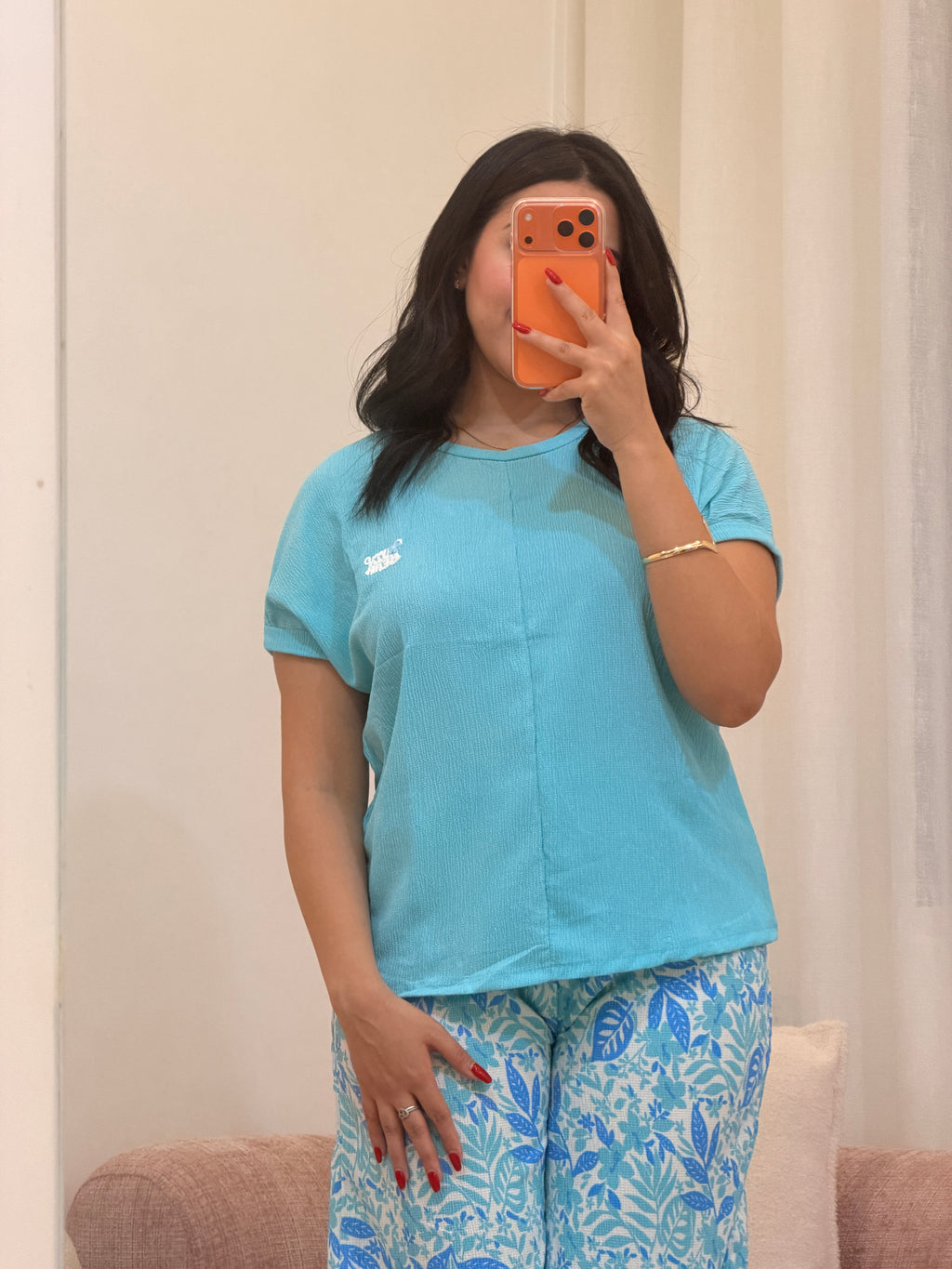 Pyjama 2 pièces femme en coton doux, coloris bleu ciel — La Flânerie