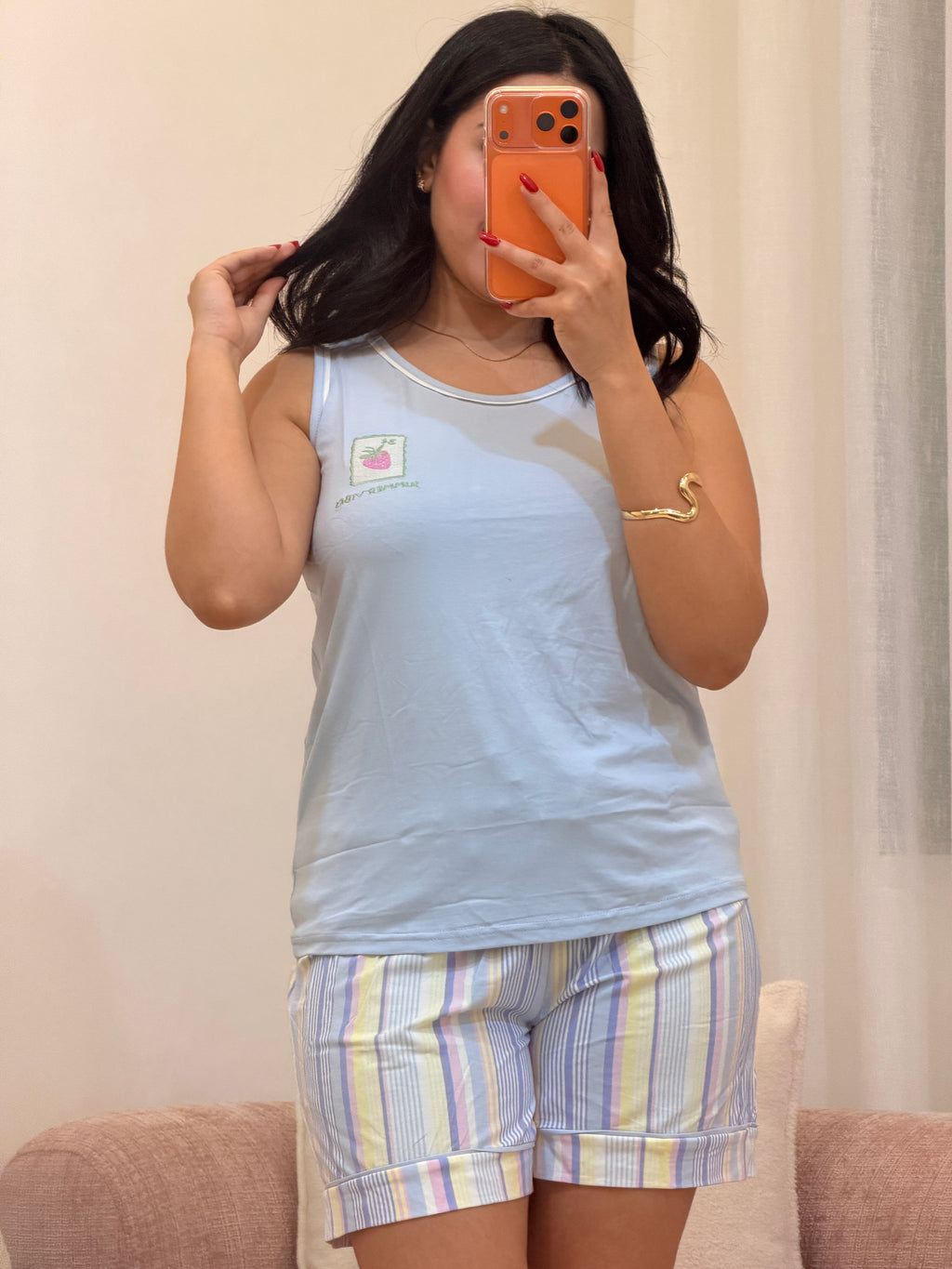 Pyjama short femme en coton doux, coloris bleu — La Sieste