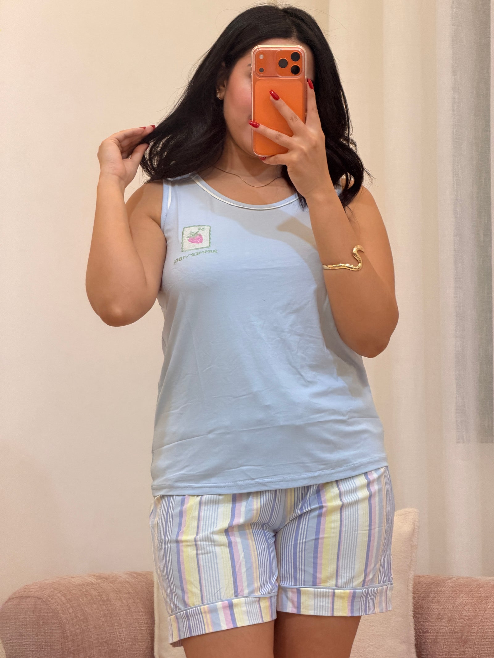 Pyjama short femme en coton doux, coloris bleu — La Sieste