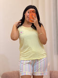 Pyjama short femme en coton doux, coloris jaune — La Sieste