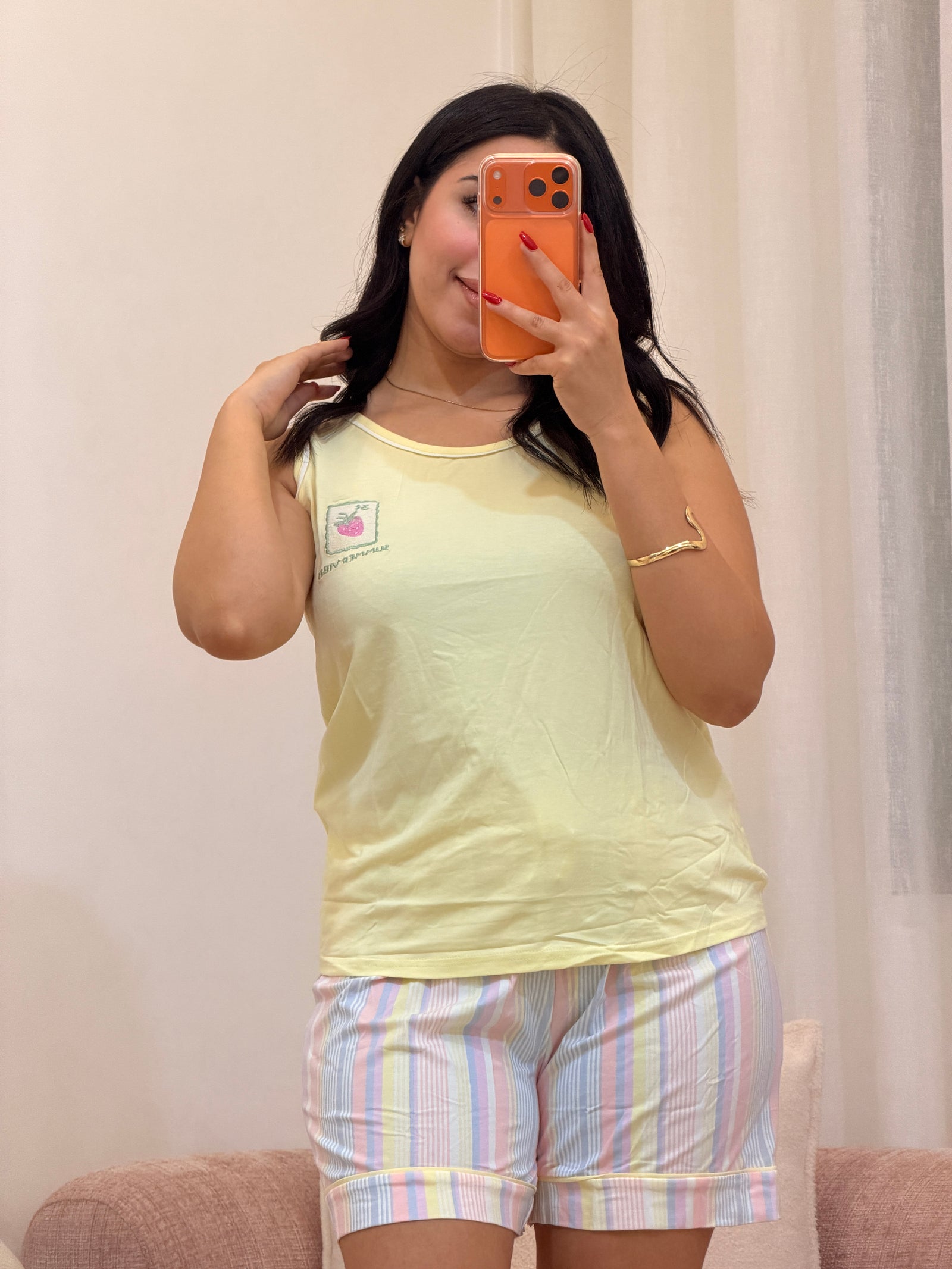 Pyjama short femme en coton doux, coloris jaune — La Sieste
