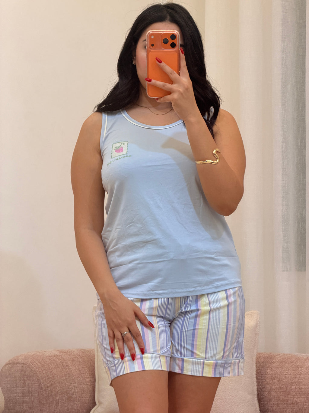 Pyjama short femme en coton doux, coloris bleu — La Sieste