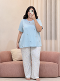 Pyjama femme grande taille en coton doux, coloris bleu — Le Cocon