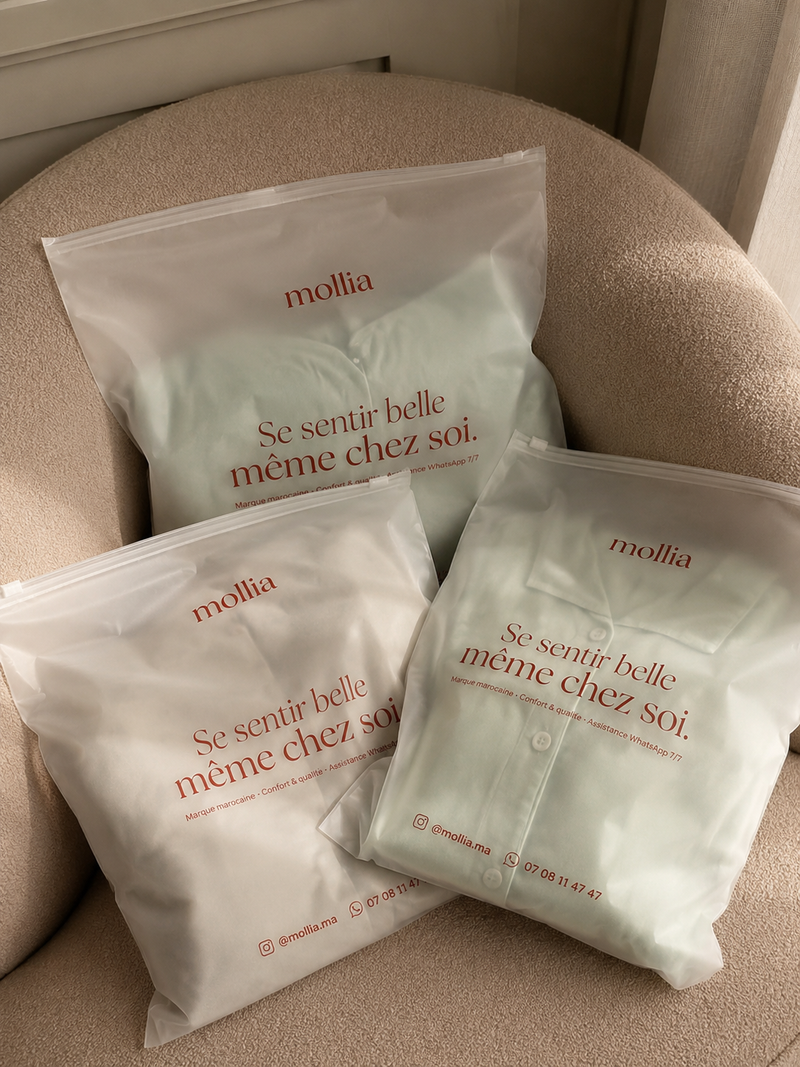 Packaging MOLLIA — pochettes Se sentir belle même chez soi