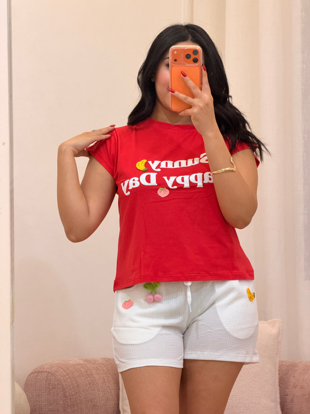 Pyjama short femme en coton doux, coloris rouge — Le Réveil