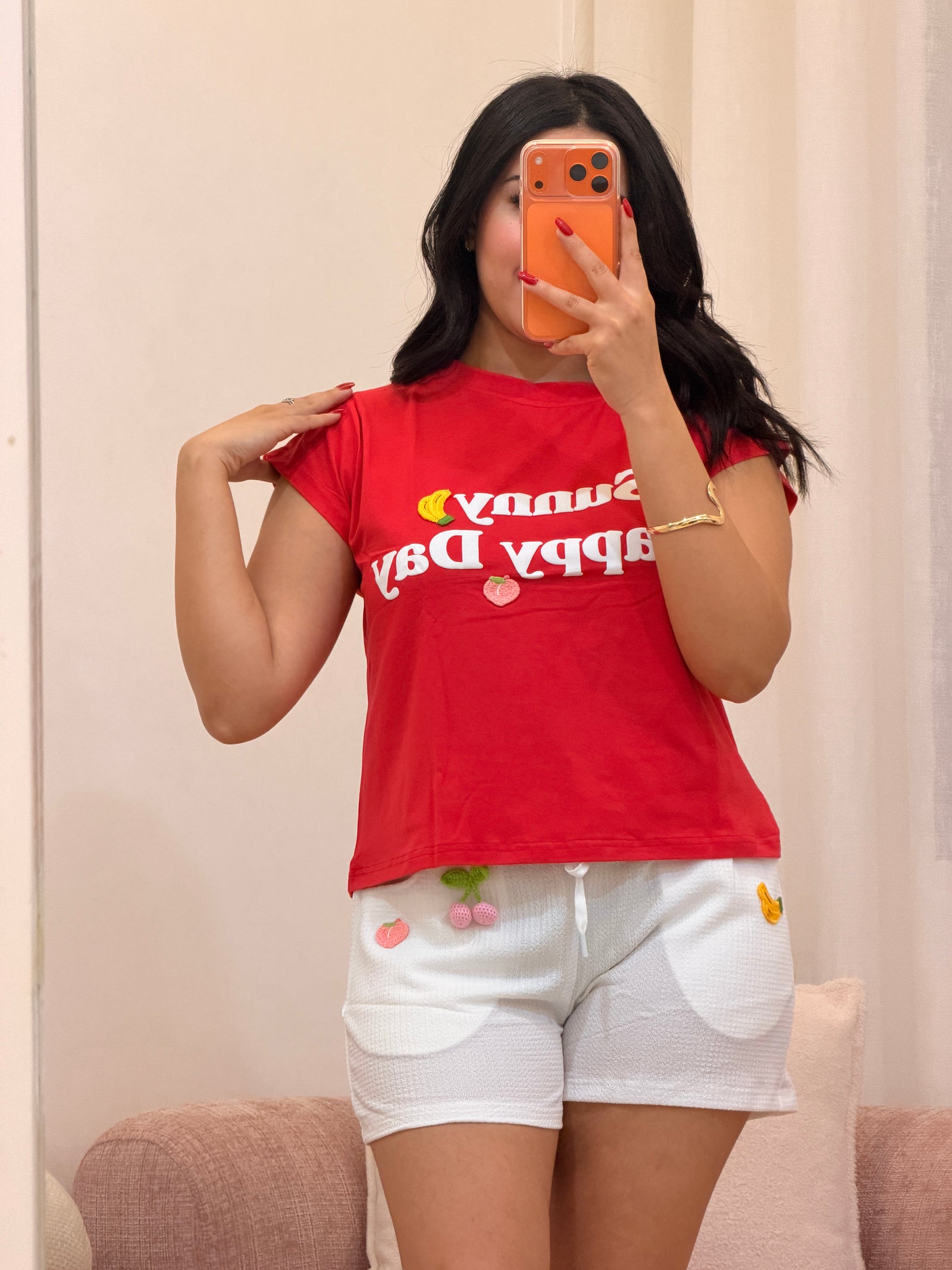 Pyjama short femme en coton doux, coloris rouge — Le Réveil