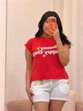 Ensemble short pyjama femme, haut en coton, coloris rouge — Le Réveil