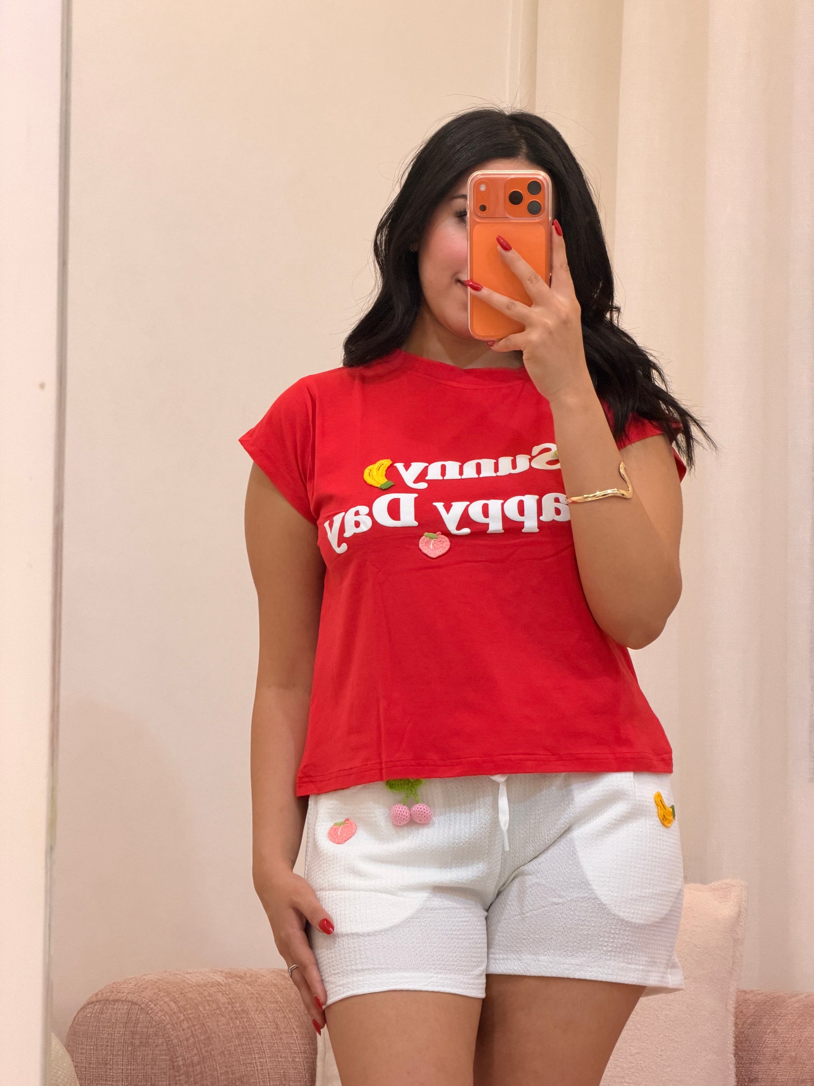 Pyjama short femme en coton doux, coloris rouge — Le Réveil