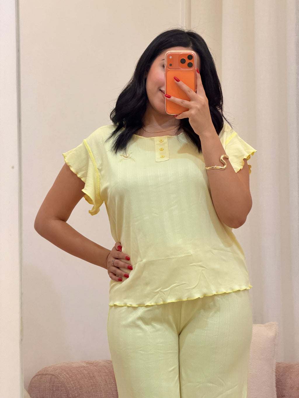 Pyjama 2 pièces femme en coton doux, coloris jaune — Le Vrai Calme