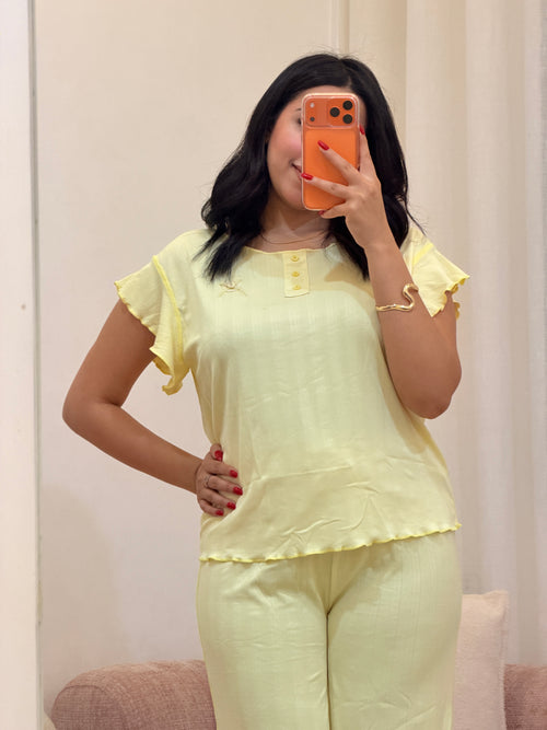 Pyjama 2 pièces femme en coton doux, coloris jaune — Le Vrai Calme