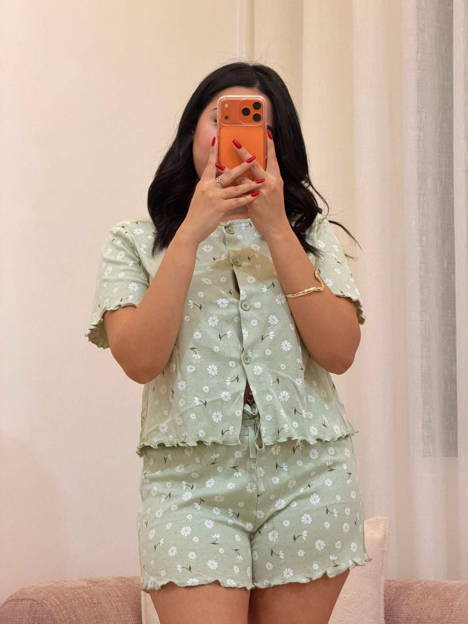 Pyjama short femme en coton doux, coloris vert — L'Après-Douche