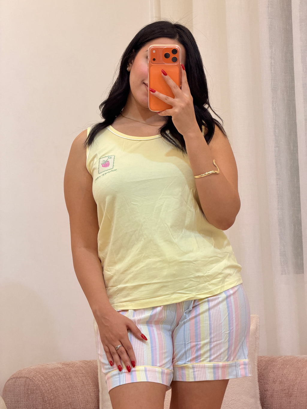 Pyjama short femme en coton doux, coloris jaune — La Sieste