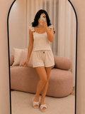Ensemble short pyjama femme tout doux, coloris beige — La Rosée