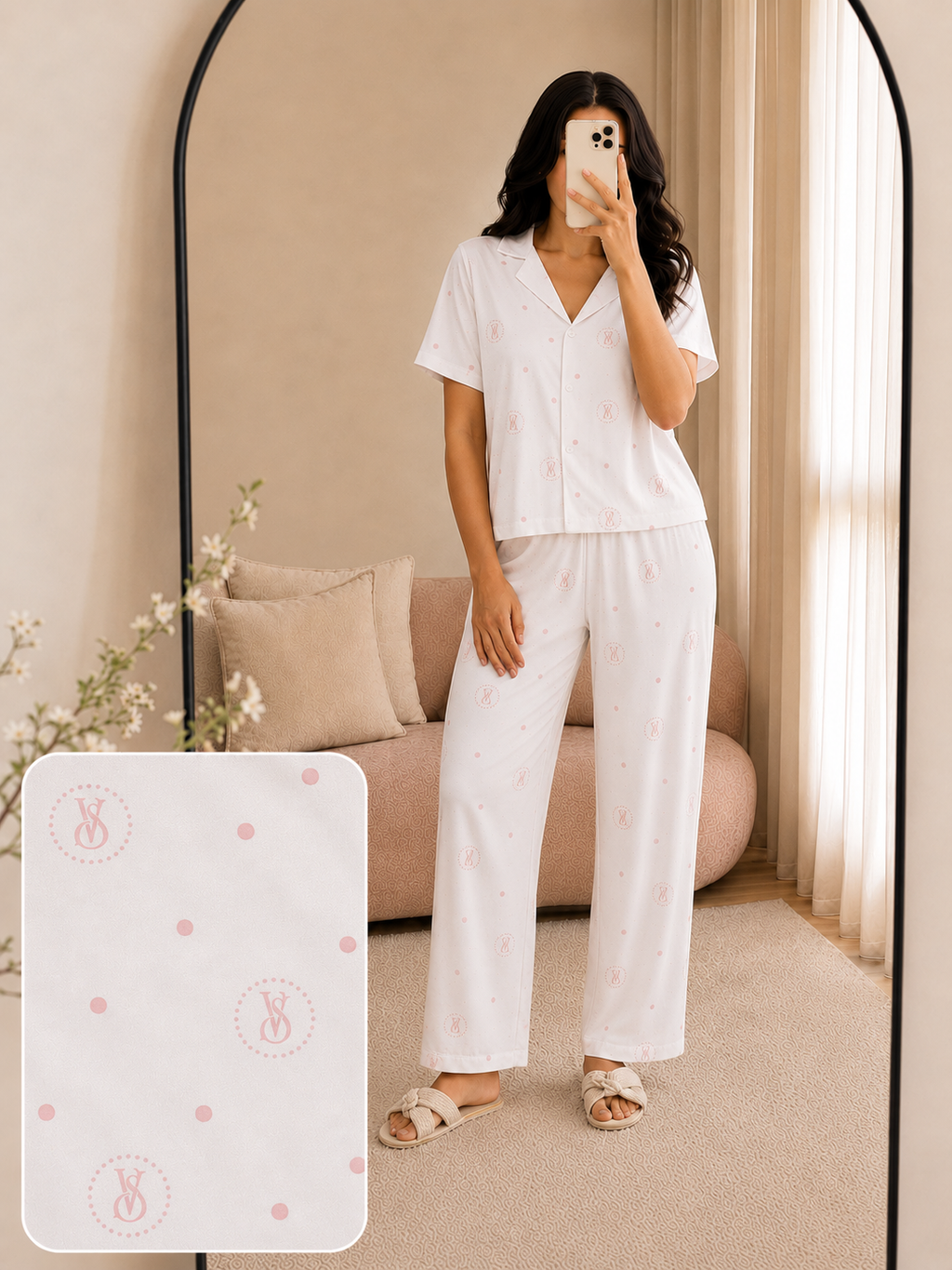 La Nuit — ensemble pyjama satin, chemise et pantalon, coloris blanc