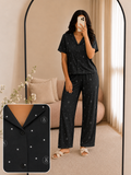 La Nuit — ensemble pyjama satin, chemise et pantalon, coloris noir