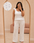 Ensemble caraco et pantalon large en broderie anglaise, coloris bleu ciel — La Romance