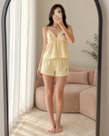 Ensemble caraco et short pyjama femme en coton, coloris jaune — Le Bouquet