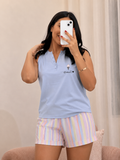 Ensemble short pyjama femme en coton, coloris bleu — Le Sorbet