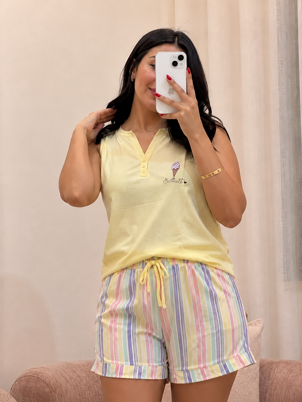 Ensemble short pyjama femme en coton, coloris jaune — Le Sorbet