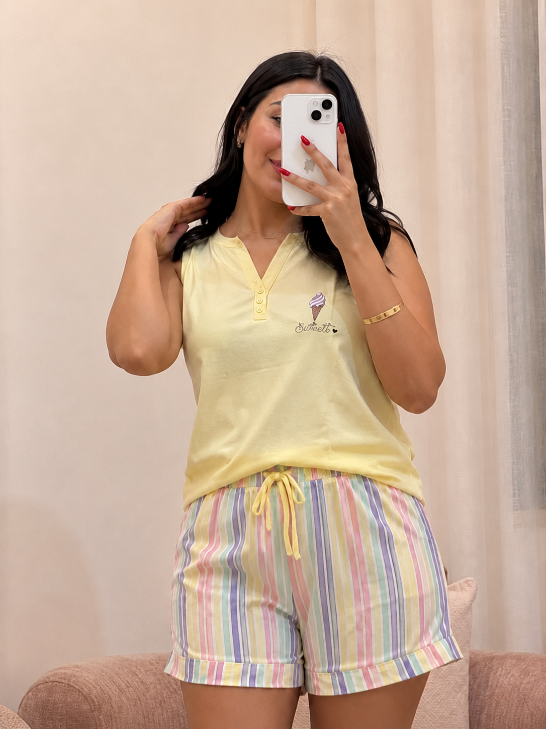 Ensemble short pyjama femme en coton, coloris jaune — Le Sorbet